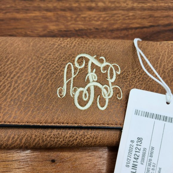 Marleylilly Wallet Brown Faux Leather TriFold Monogrammed AFP Snap Closure New - Picture 3 of 9